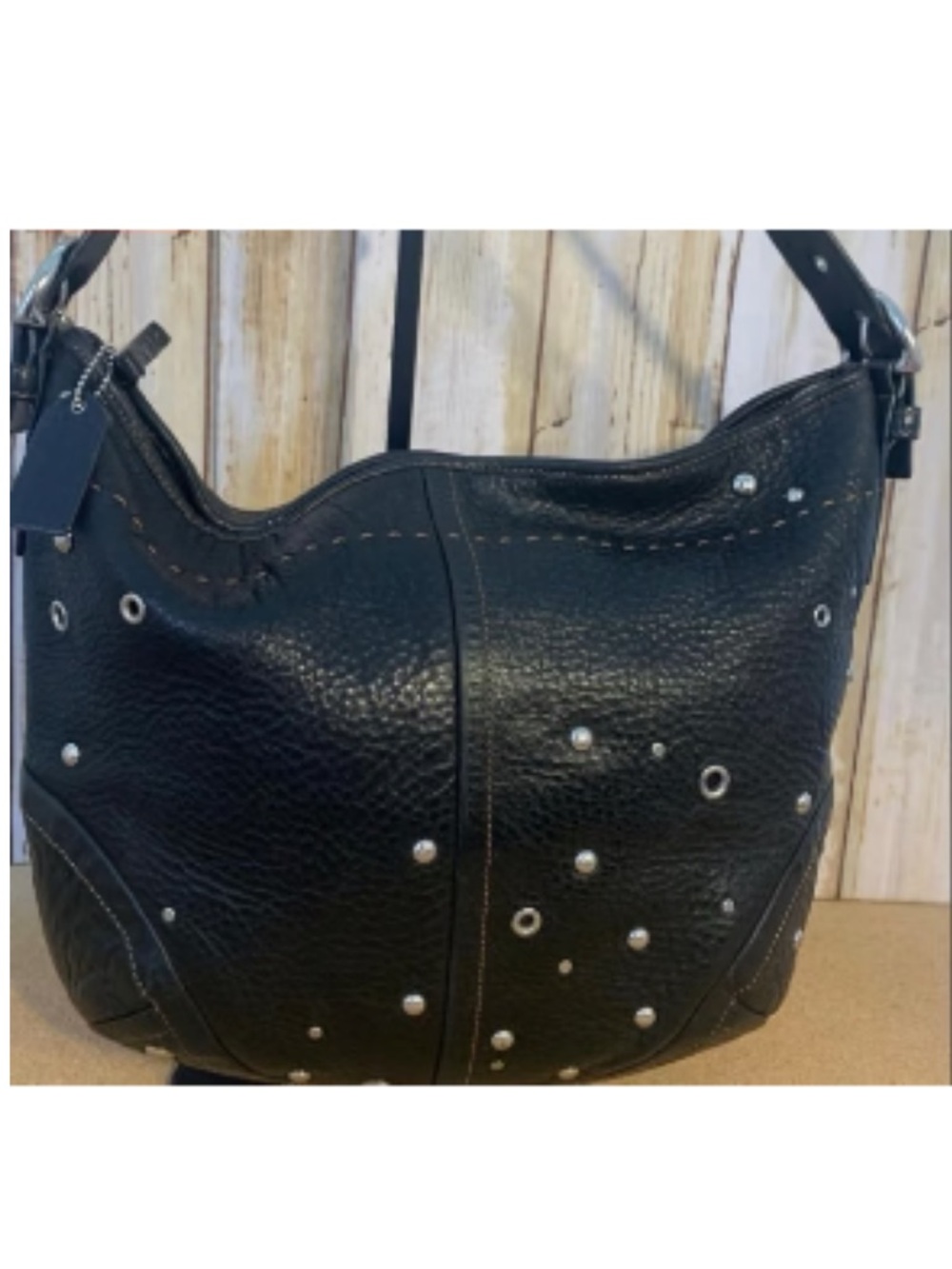 Rare Vintage Coach Soho Hamptons Studded Black Pebble Leather shoulder bag